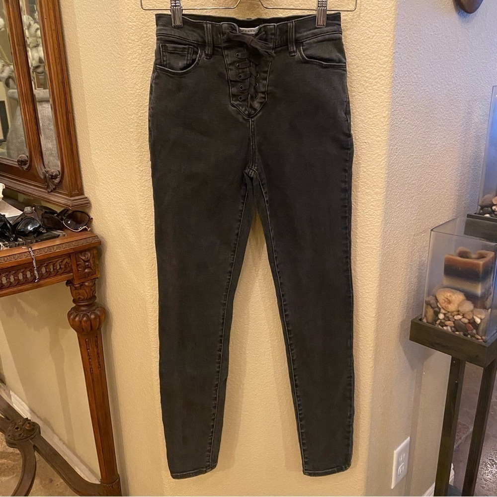 PACSUN Women Dark Gray Super High Rise Jegging Lace Up Stretchy Jeans Size 25
